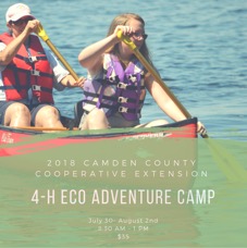4-H ECO Adventure Camp poster showing two youth canoeing