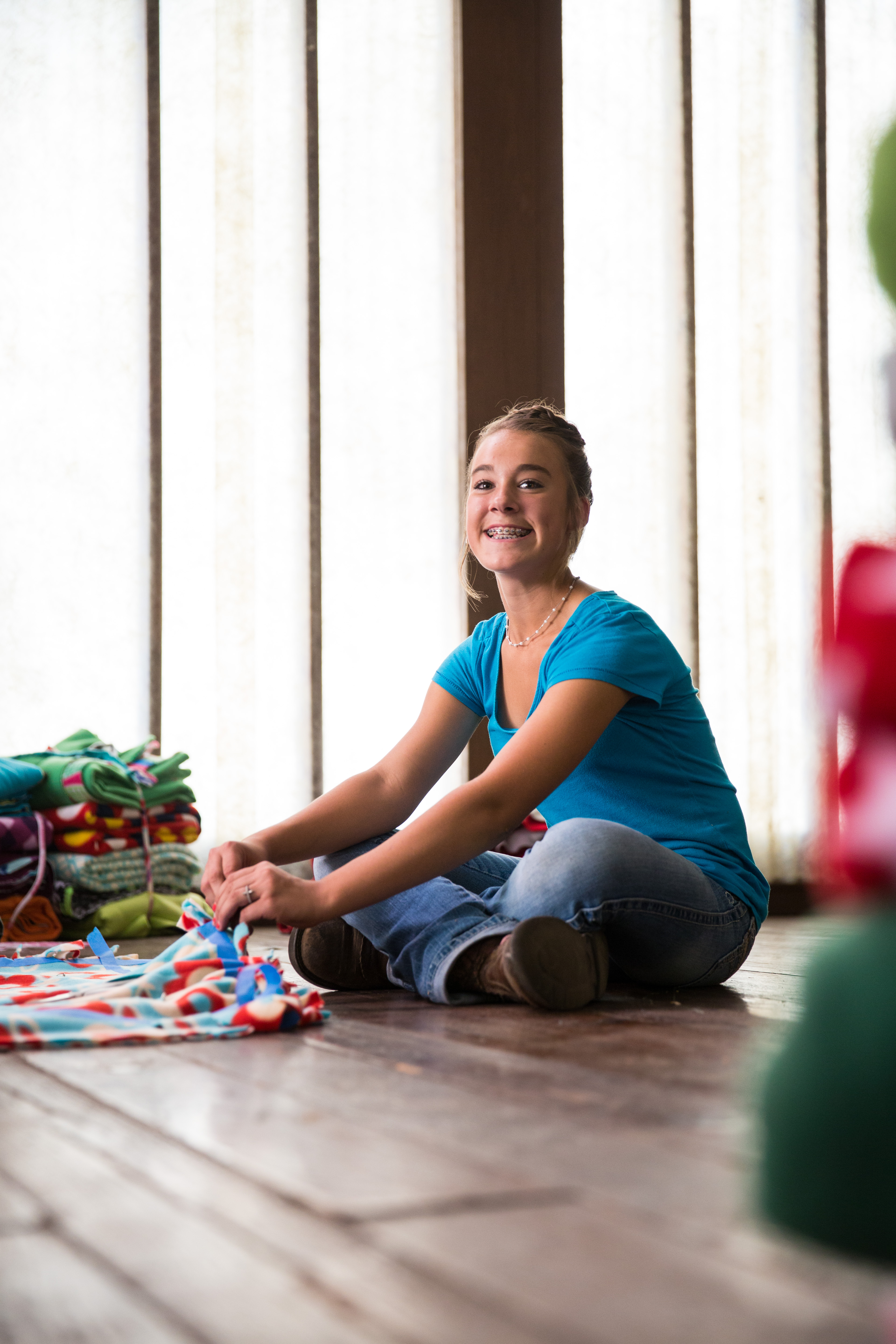 Youth creating blankets