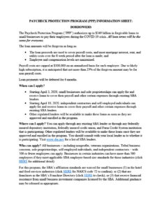 Paycheck protection program information sheet