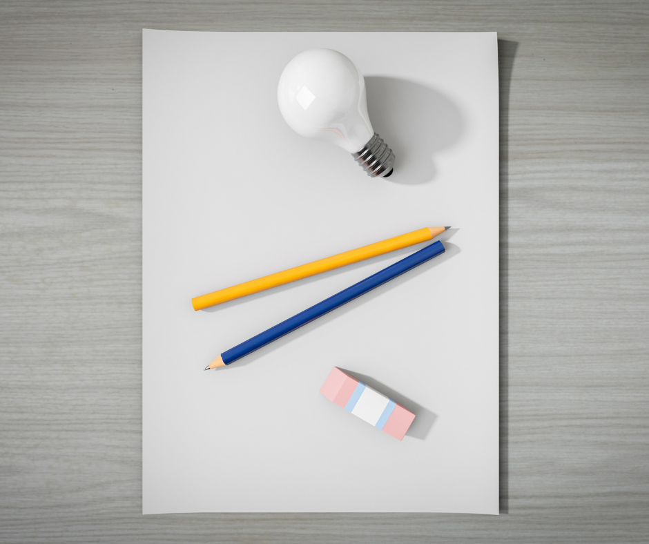 Lightbulb, pencils, and eraser