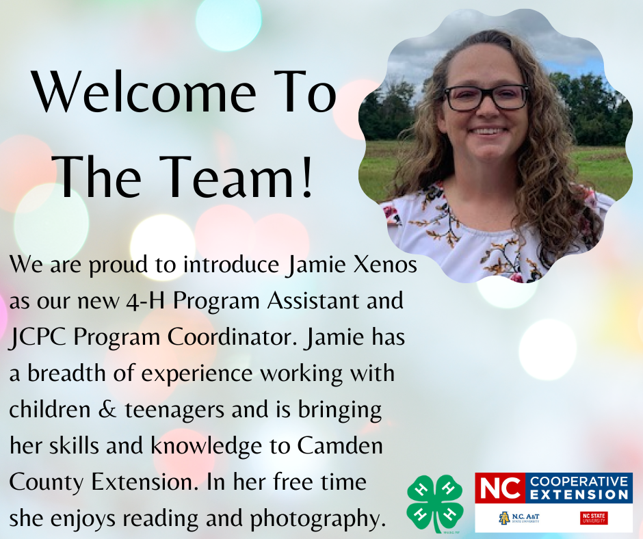 Flyer with photo of Jamie Xenos, 4-H logo. and N.C. Cooperative Extension Logo